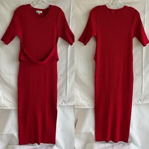 Calvin Klein Red Ribbed knit body con long dress half sleeve, round neck, size L